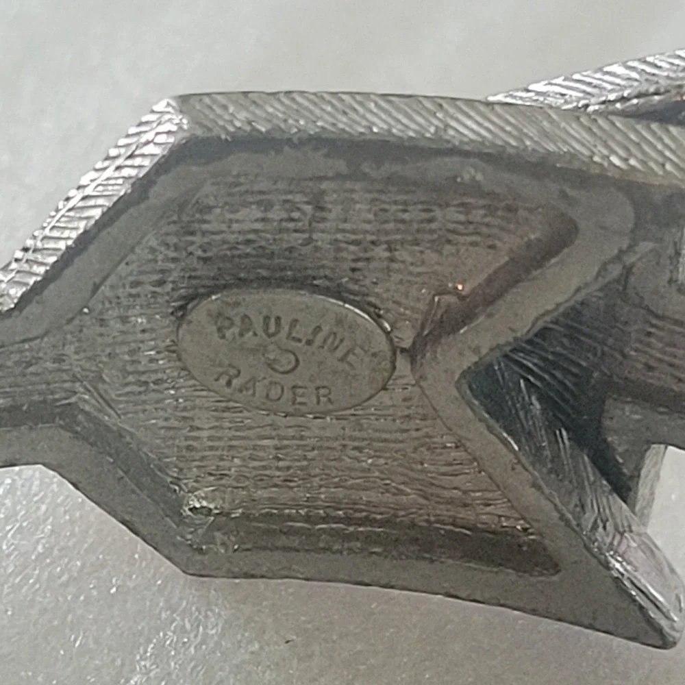 VTG Signed PAULINE RADER Geometric Arrow Clamper Bracelet Silver Tone